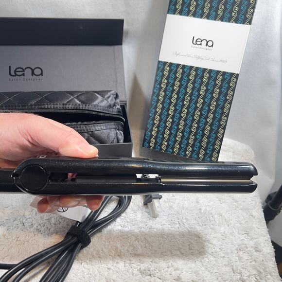 Lena Salon Designer Pro Flat Iron LN-66B New Gift Box Travel Bag Glittery Black - Picture 1 of 16